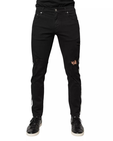 Dolce & Gabbana Black Tattered White Lining Skinny Denim Jeans
