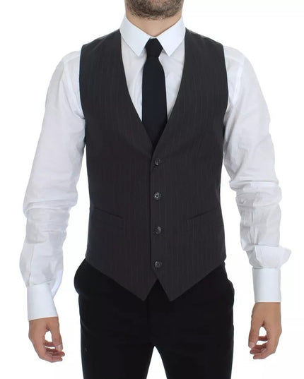 Dolce & Gabbana Gray Striped Formal Dress Gilet Vest