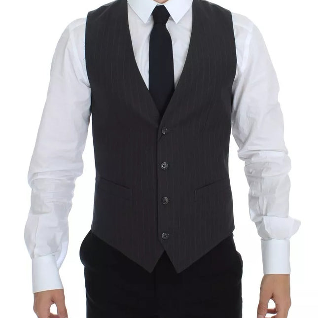 Dolce & Gabbana Gray Striped Formal Dress Gilet Vest