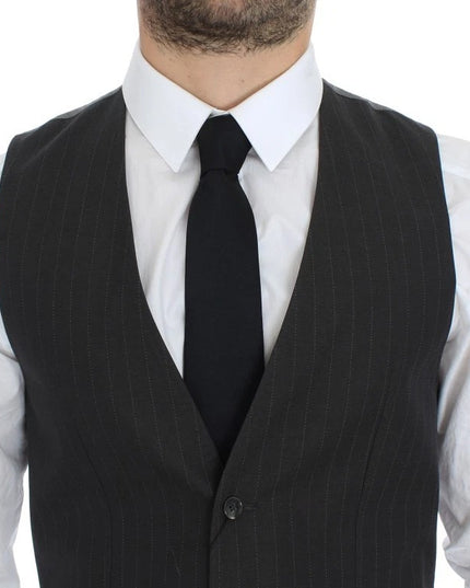 Dolce & Gabbana Gray Striped Formal Dress Gilet Vest