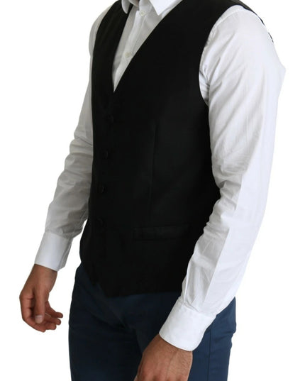 Dolce & Gabbana Black Wool Men Formal Waistcoat Vest