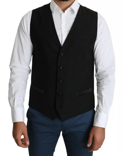 Dolce & Gabbana Black Wool Men Formal Waistcoat Vest