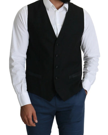Dolce & Gabbana Black Wool Men Formal Waistcoat Vest