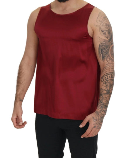 Dolce & Gabbana Red Round Neck Sleeveless Silk T-shirt