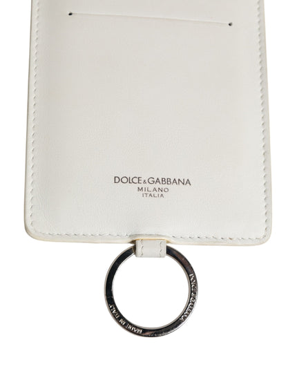Dolce & Gabbana White Calf Leather Lanyard Logo Card Holder Men Wallet