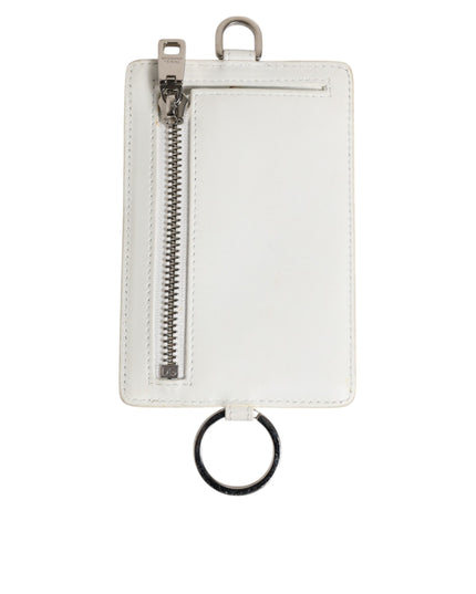 Dolce & Gabbana White Calf Leather Lanyard Logo Card Holder Men Wallet