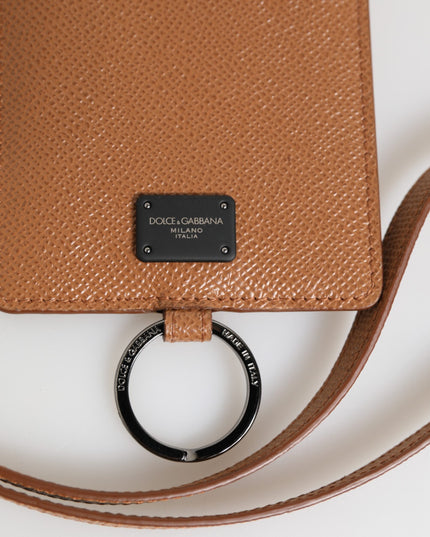 Dolce & Gabbana Dark Brown Leather Lanyard Logo Card Holder Men Wallet