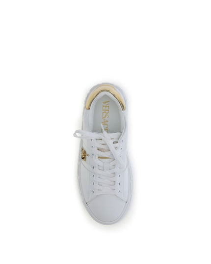 Versace White Calf Leather Bos Taurus Low Top Sneakers