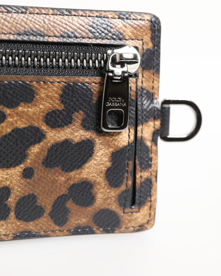 Dolce & Gabbana Leopard Print Leather Embossed Lanyard Card Holder Wallet