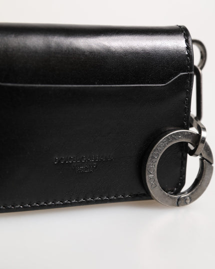 Dolce & Gabbana Wallet Black Leather Logo Embossed Key Chain Card Holder Wallet