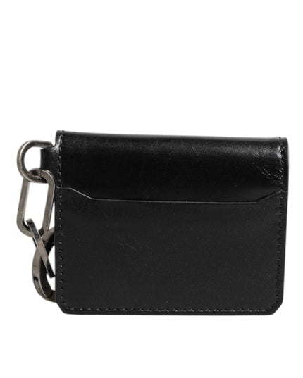 Dolce & Gabbana Wallet Black Leather Logo Embossed Key Chain Card Holder Wallet