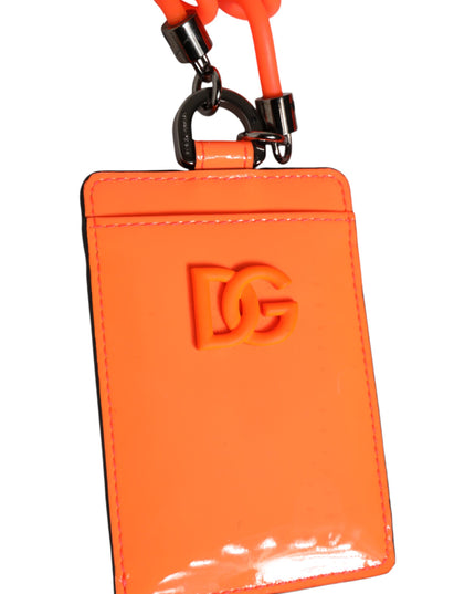 Dolce & Gabbana Orange Leather Logo Embossed Lanyard Card Holder Wallet