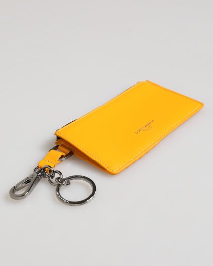 Dolce & Gabbana Yellow Orange Leather Credit Card Key Holder Clip On Wallet