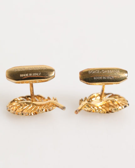 Dolce & Gabbana Gold 925 Sterling Silver Crystal Leaf Accessory Cufflink