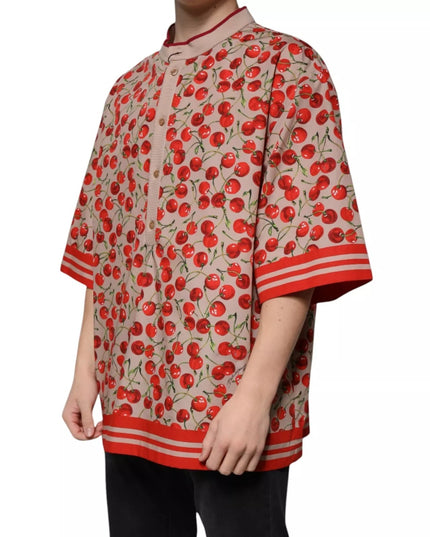 Dolce & Gabbana Beige Cherry Nylon Buttoned Casual Shirt