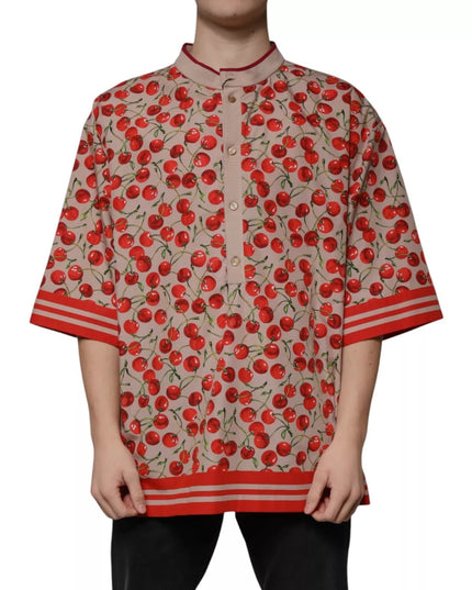 Dolce & Gabbana Beige Cherry Nylon Buttoned Casual Shirt