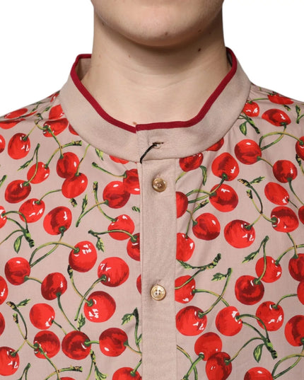 Dolce & Gabbana Beige Cherry Nylon Buttoned Casual Shirt