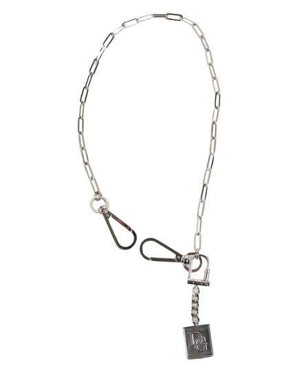 Dolce & Gabbana Silver Tone Metal Chain DG Logo Pendant Men Necklace