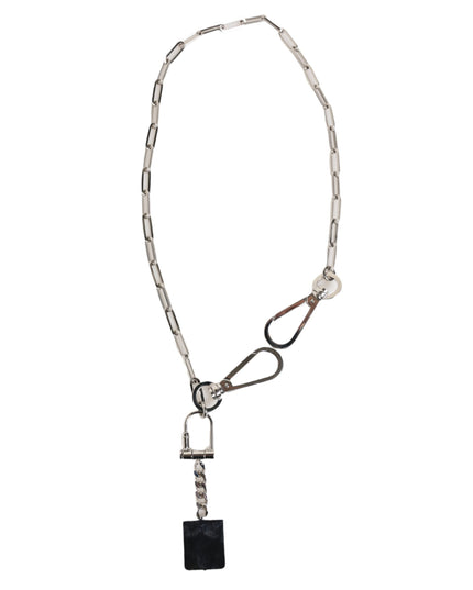 Dolce & Gabbana Silver Tone Metal Chain DG Logo Pendant Men Necklace