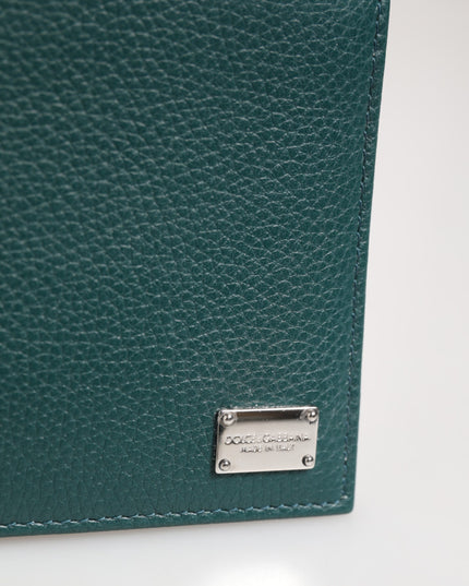 Dolce & Gabbana Green Leather DG Logo Plaque Bifold Card Holder Wallet