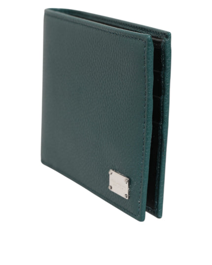 Dolce & Gabbana Green Leather DG Logo Plaque Bifold Card Holder Wallet