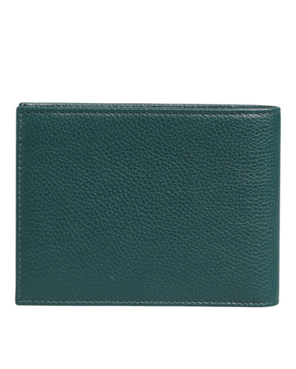 Dolce & Gabbana Green Leather DG Logo Plaque Bifold Card Holder Wallet