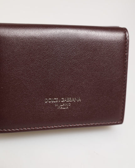 Dolce & Gabbana Leather Embossed Logo Trifold Men Card Holder Dark Brown