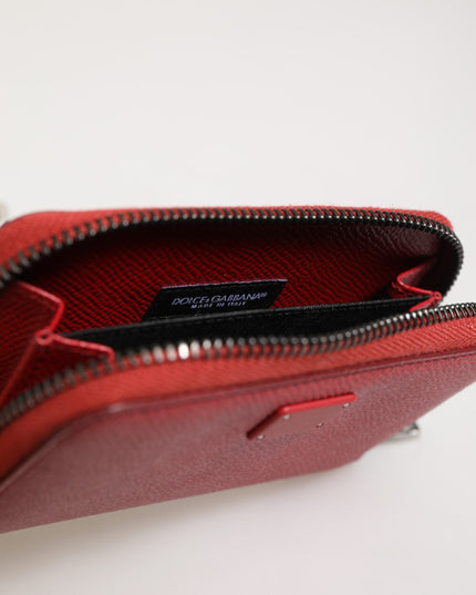 Dolce & Gabbana Red Leather Zip Around Logo Plaque Men Coin Purse Wallet