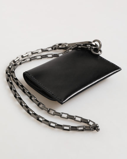 Dolce & Gabbana Black Cavallo Leather Wallet Chain Snap Bifold Card Holder