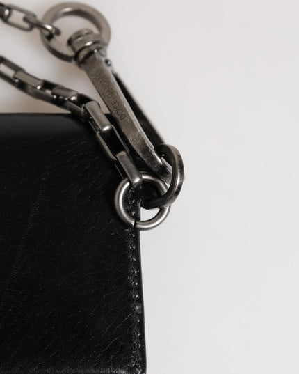 Dolce & Gabbana Black Cavallo Leather Wallet Chain Snap Bifold Card Holder