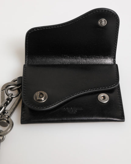 Dolce & Gabbana Black Cavallo Leather Wallet Chain Snap Bifold Card Holder