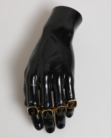 Dolce & Gabbana Gold Tone Brass JAZZ Letter Set 4 Pieces Adjustable Ring