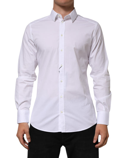 Dolce & Gabbana White Cotton GOLD Long Sleeves Formal Men Shirt