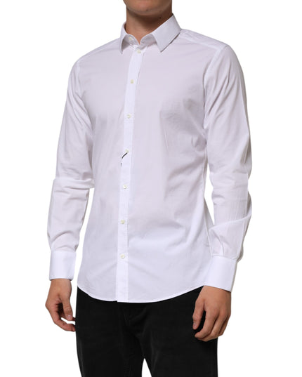 Dolce & Gabbana White Cotton GOLD Long Sleeves Formal Men Shirt