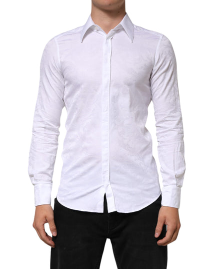 Dolce & Gabbana White Cotton MARTINI Paisley Jacquard Shirt