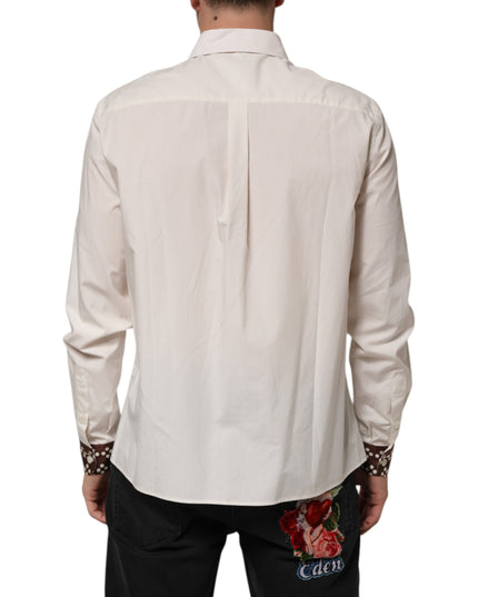 Dolce & Gabbana Cream White Cotton Polka Dot Slim Fit Shirt