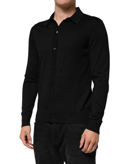 Dolce & Gabbana Black Silk Button Up Lightweight Sweater