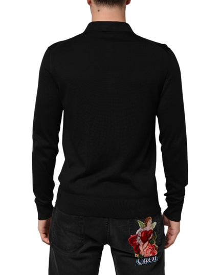 Dolce & Gabbana Black Silk Button Up Lightweight Sweater