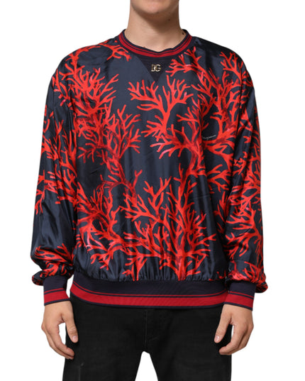 Dolce & Gabbana Silk Navy Red Coral Print Pullover Sweater