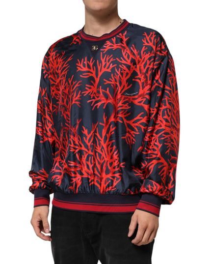 Dolce & Gabbana Silk Navy Red Coral Print Pullover Sweater