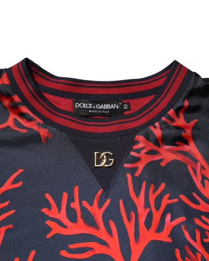 Dolce & Gabbana Silk Navy Red Coral Print Pullover Sweater