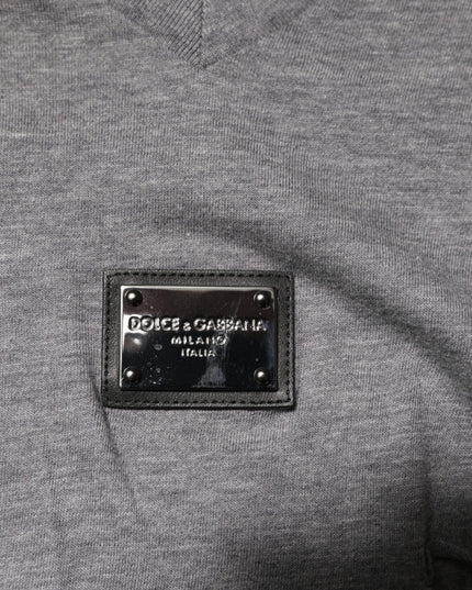 Dolce & Gabbana Gray Cotton Tattered Logo Patch Men T-shirt