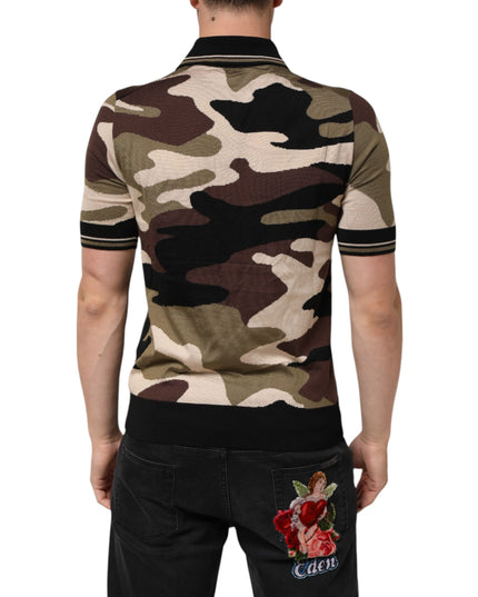 Dolce & Gabbana Camouflage Brown Silk MilitaryPolo T-shirt