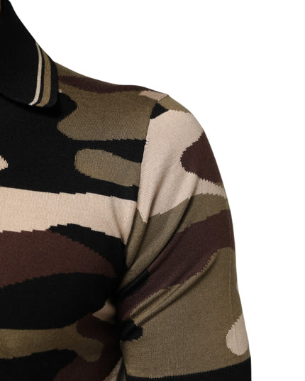 Dolce & Gabbana Camouflage Brown Silk MilitaryPolo T-shirt
