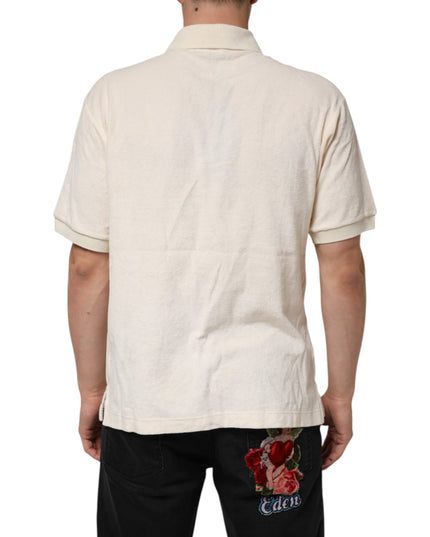 Dolce & Gabbana Ivory Cotton Terry Logo Pocket Polo T-shirt