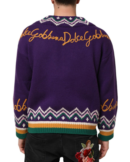 Dolce & Gabbana Purple Wool DG Logo Men Knit Pullover Sweater