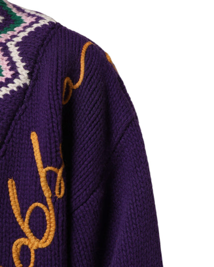 Dolce & Gabbana Purple Wool DG Logo Men Knit Pullover Sweater