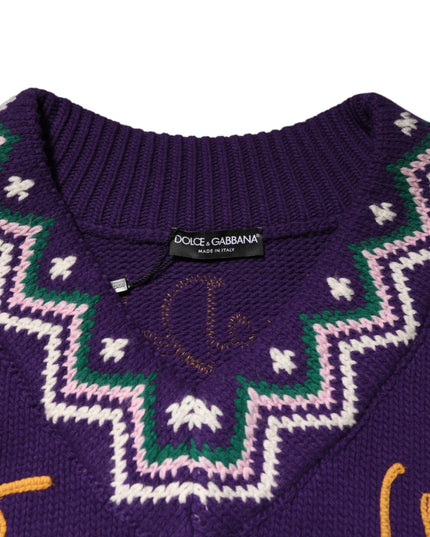 Dolce & Gabbana Purple Wool DG Logo Men Knit Pullover Sweater