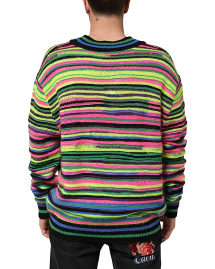 Dolce & Gabbana Multicolor DG Logo V-Neck Knit Pullover Sweater