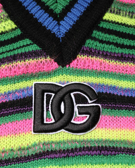 Dolce & Gabbana Multicolor DG Logo V-Neck Knit Pullover Sweater